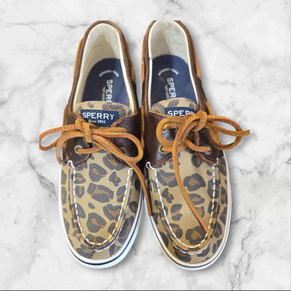 Sperry leopard print deck shoe